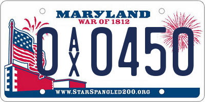 MD license plate 0AX0450