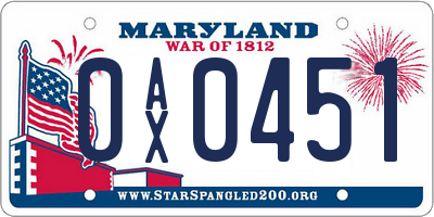 MD license plate 0AX0451