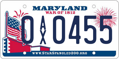 MD license plate 0AX0455