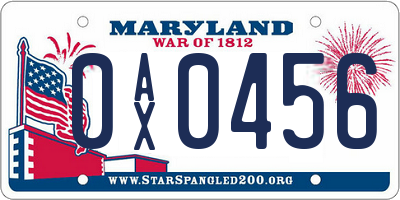 MD license plate 0AX0456