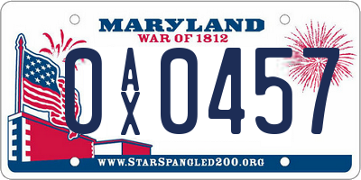 MD license plate 0AX0457