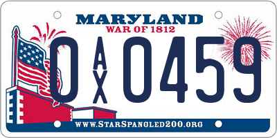 MD license plate 0AX0459