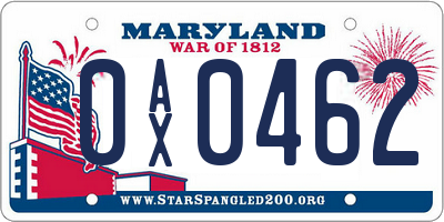 MD license plate 0AX0462