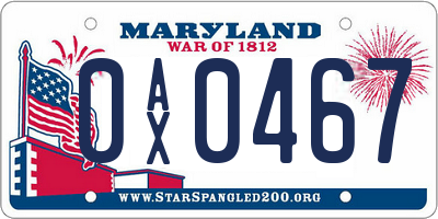 MD license plate 0AX0467