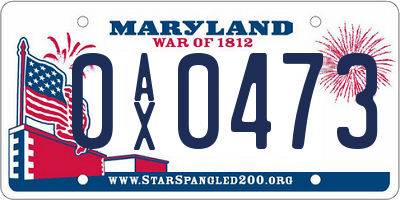 MD license plate 0AX0473