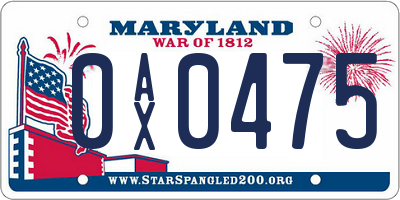 MD license plate 0AX0475