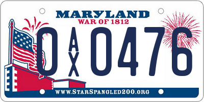 MD license plate 0AX0476