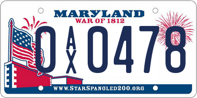 MD license plate 0AX0478