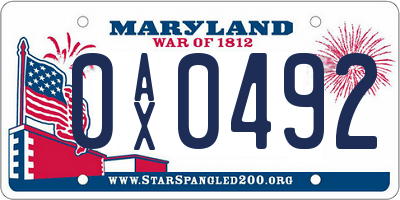 MD license plate 0AX0492