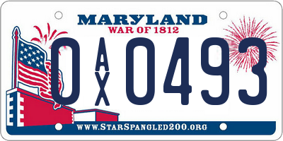 MD license plate 0AX0493