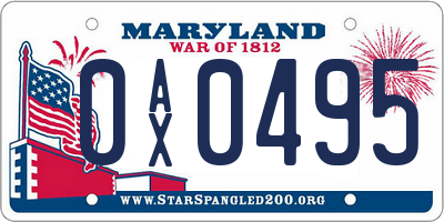 MD license plate 0AX0495