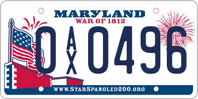 MD license plate 0AX0496