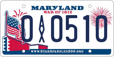 MD license plate 0AX0510