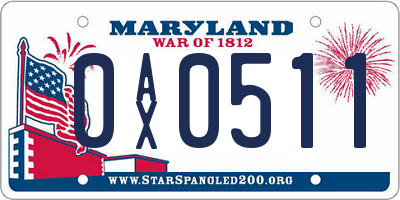 MD license plate 0AX0511