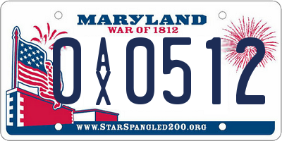 MD license plate 0AX0512