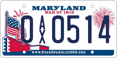 MD license plate 0AX0514
