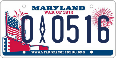 MD license plate 0AX0516