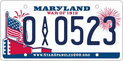 MD license plate 0AX0523