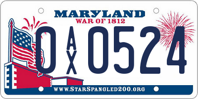 MD license plate 0AX0524