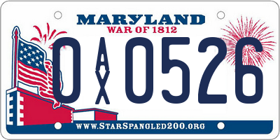 MD license plate 0AX0526