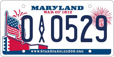 MD license plate 0AX0529