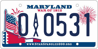 MD license plate 0AX0531