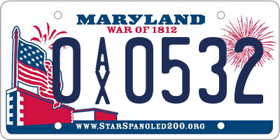 MD license plate 0AX0532