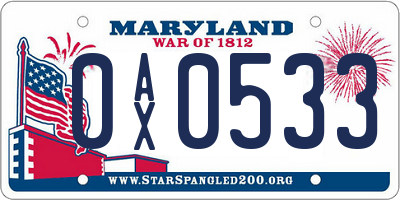 MD license plate 0AX0533