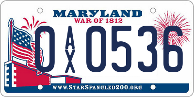 MD license plate 0AX0536