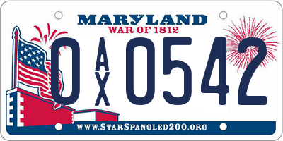 MD license plate 0AX0542