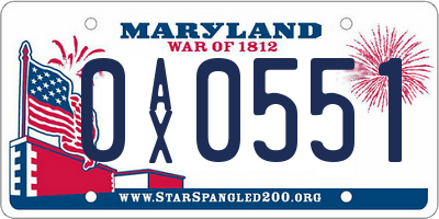 MD license plate 0AX0551