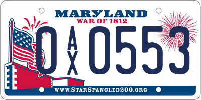 MD license plate 0AX0553