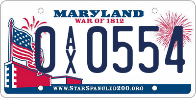 MD license plate 0AX0554