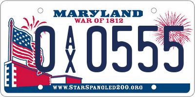 MD license plate 0AX0555