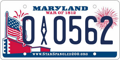 MD license plate 0AX0562
