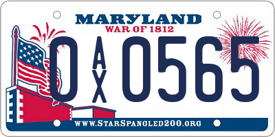 MD license plate 0AX0565
