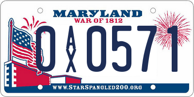 MD license plate 0AX0571
