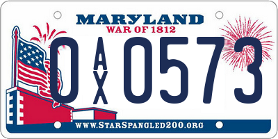 MD license plate 0AX0573