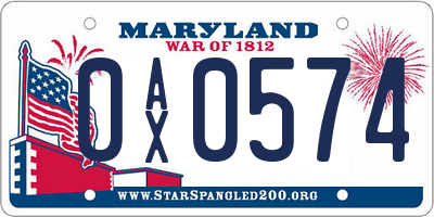 MD license plate 0AX0574