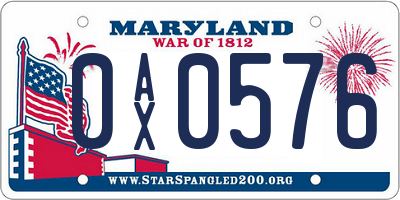 MD license plate 0AX0576