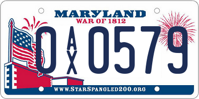 MD license plate 0AX0579
