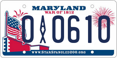 MD license plate 0AX0610