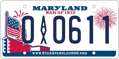 MD license plate 0AX0611