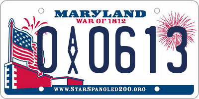 MD license plate 0AX0613