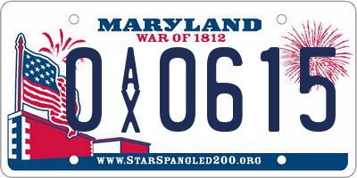 MD license plate 0AX0615
