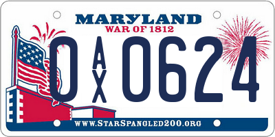 MD license plate 0AX0624