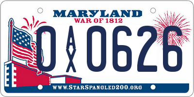 MD license plate 0AX0626