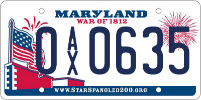 MD license plate 0AX0635