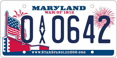 MD license plate 0AX0642