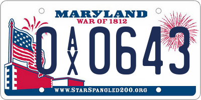 MD license plate 0AX0643